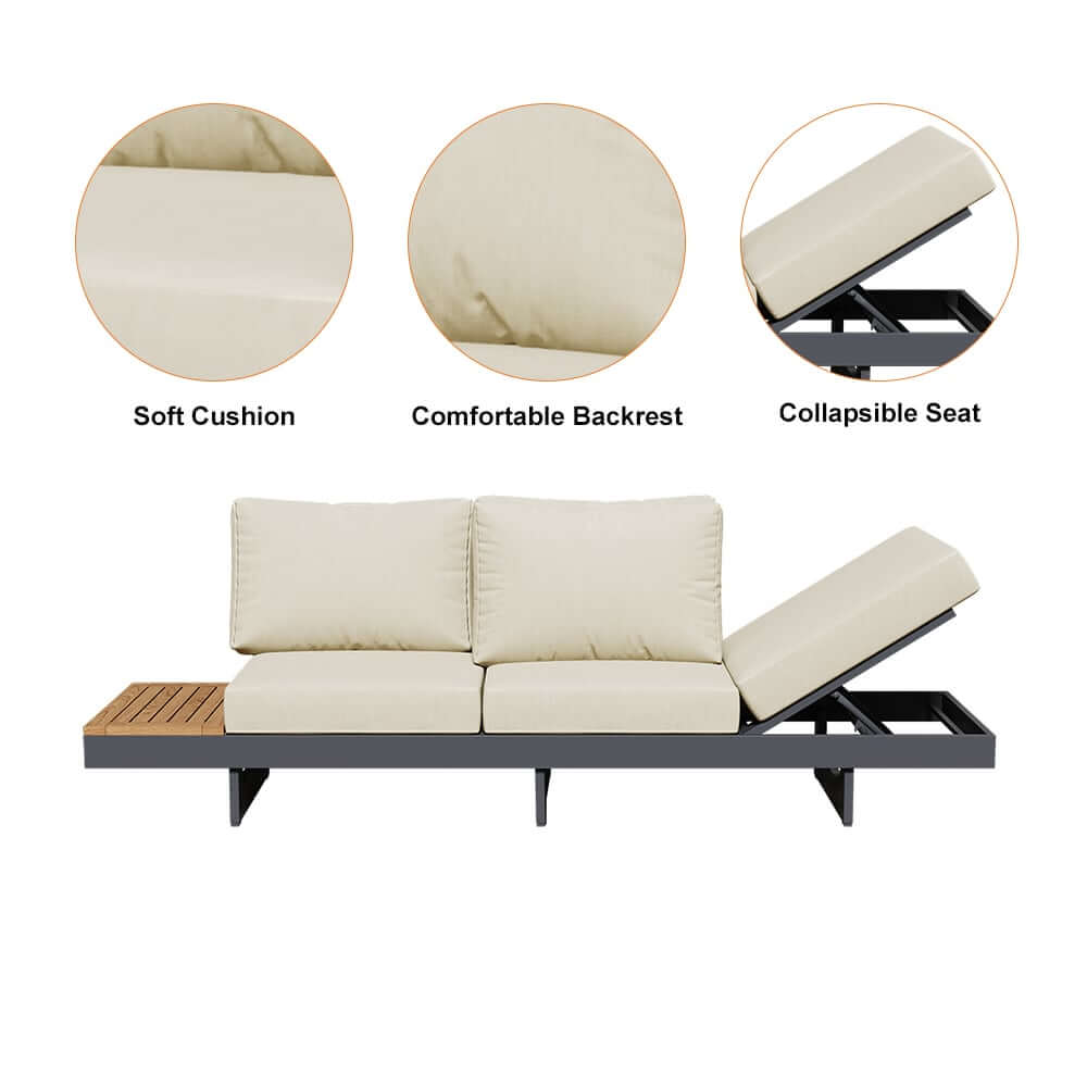 Modern Teak Wood Outdoor Sectional Sofa Set with Coffee Table