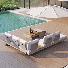 Modern Teak Wood Outdoor Sectional Sofa Set with Coffee Table