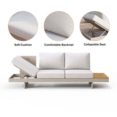 Modern Teak Wood Outdoor Sectional Sofa Set with Coffee Table