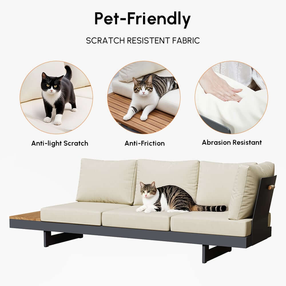 Modern Teak Wood Outdoor Sectional Sofa Set with Coffee Table