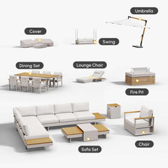 Modern Teak Wood Outdoor Sectional Sofa Set with Coffee Table