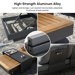 Modern Teak Wood Outdoor Sectional Sofa Set with Coffee Table