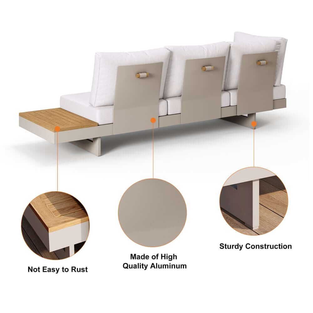 Modern Teak Wood Outdoor Sectional Sofa Set with Coffee Table