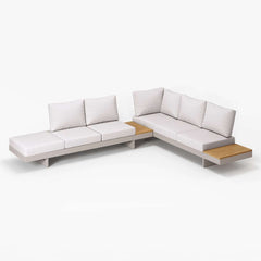Modern Teak Wood Outdoor Sectional Sofa Set with Coffee Table