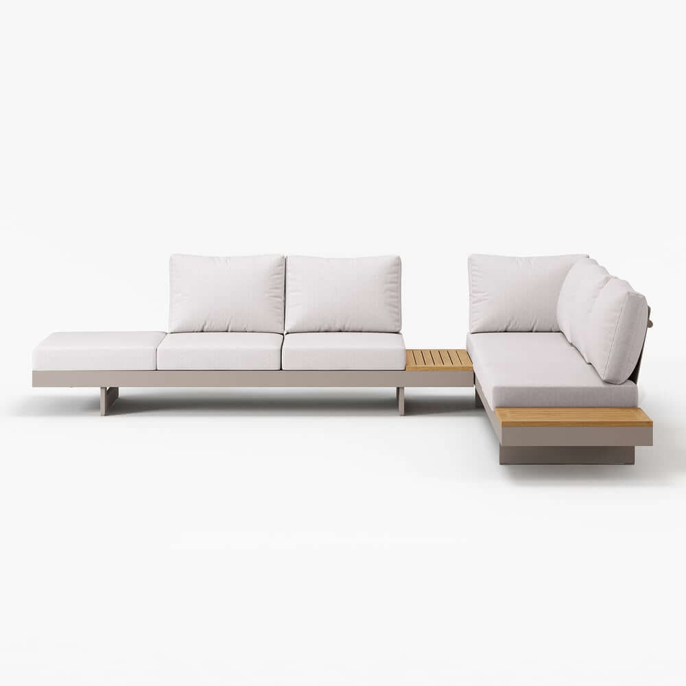 Modern Teak Wood Outdoor Sectional Sofa Set with Coffee Table