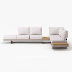 Modern Teak Wood Outdoor Sectional Sofa Set with Coffee Table
