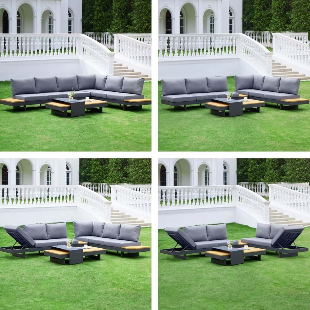 Modern Teak Wood Outdoor Sectional Sofa Set with Coffee Table