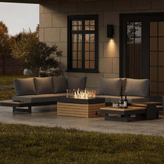 Modern Teak Wood Outdoor Sectional Sofa Set with Coffee Table