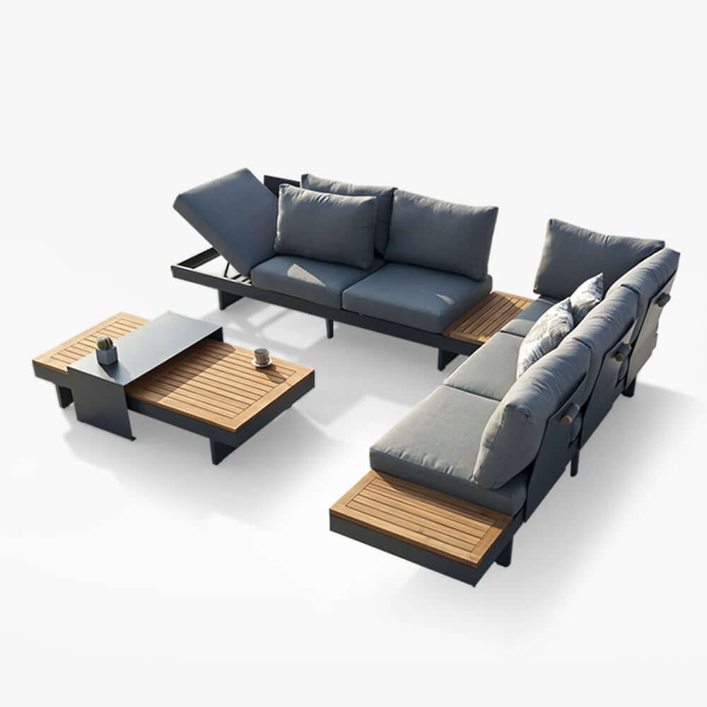 Modern Teak Wood Outdoor Sectional Sofa Set with Coffee Table