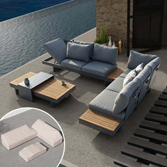 Modern Teak Wood Outdoor Sectional Sofa Set with Coffee Table