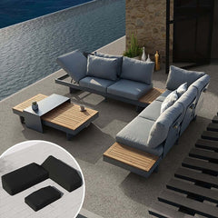 Modern Teak Wood Outdoor Sectional Sofa Set with Coffee Table
