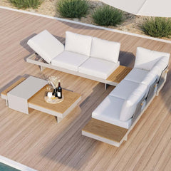 Modern Teak Wood Outdoor Sectional Sofa Set with Coffee Table