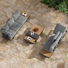 Modern Teak Wood Outdoor Sectional Sofa Set with Coffee Table