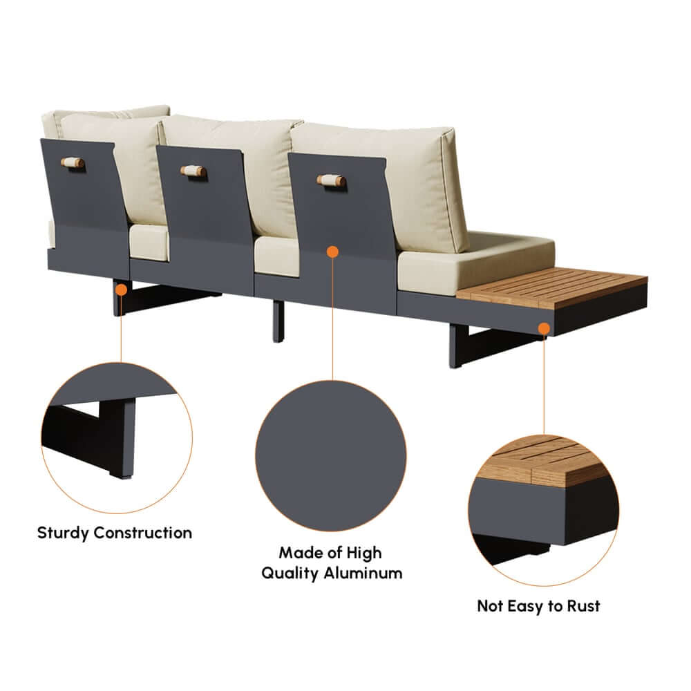 Modern Teak Wood Outdoor Sectional Sofa Set with Coffee Table