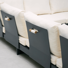 Modern Teak Wood Outdoor Sectional Sofa Set with Coffee Table