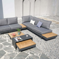 Modern Teak Wood Outdoor Sectional Sofa Set with Coffee Table