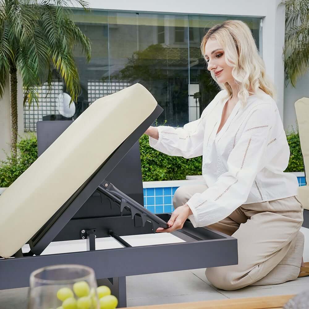 Modern Teak Wood Outdoor Sectional Sofa Set with Coffee Table