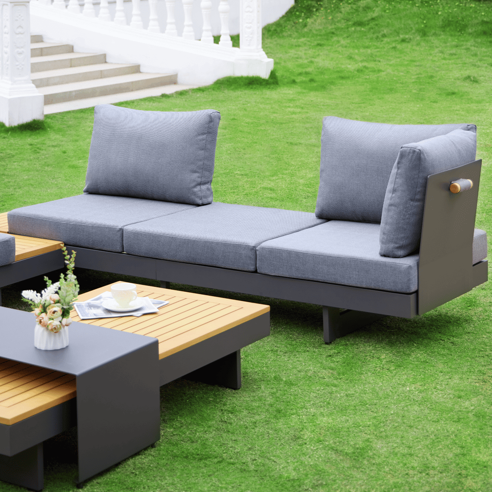 Modern Teak Wood Outdoor Sectional Sofa Set with Coffee Table