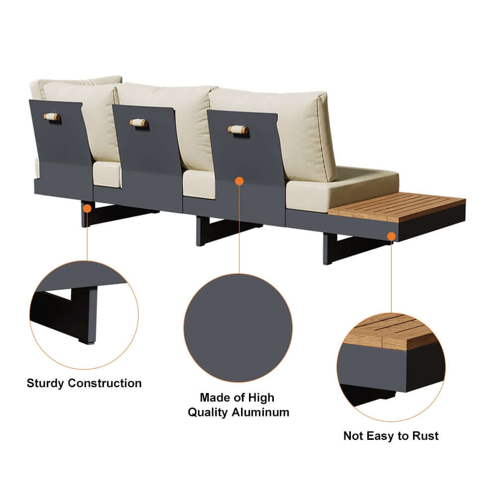 Modern Teak Wood Outdoor Sectional Sofa Set with Coffee Table