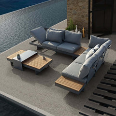 Modern Teak Wood Outdoor Sectional Sofa Set with Coffee Table