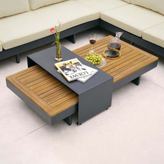 Modern Teak Wood Outdoor Sectional Sofa Set with Coffee Table
