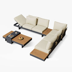 Modern Teak Wood Outdoor Sectional Sofa Set with Coffee Table