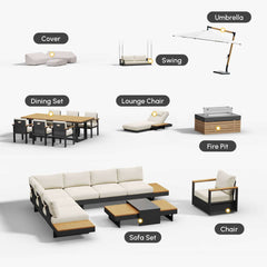 Modern Teak Wood Outdoor Sectional Sofa Set with Coffee Table