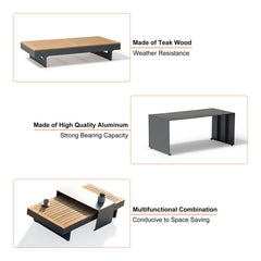 Modern Teak Wood Outdoor Sectional Sofa Set with Coffee Table