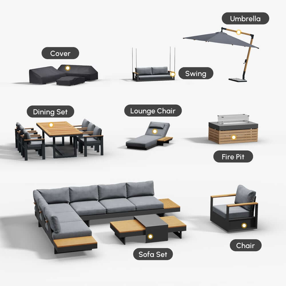 Modern Teak Wood Outdoor Sectional Sofa Set with Coffee Table