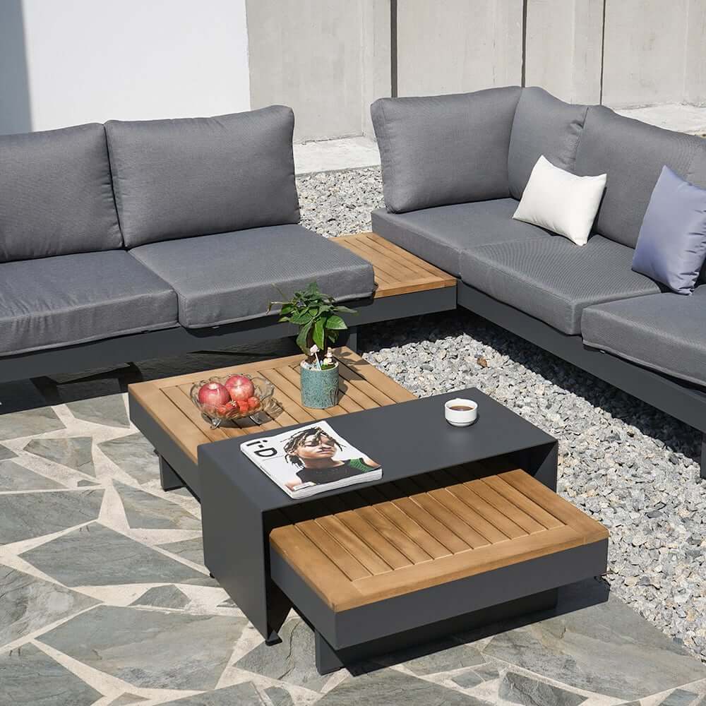 Modern Teak Wood Outdoor Sectional Sofa Set with Coffee Table