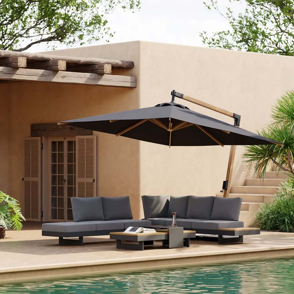 Modern Teak Wood Outdoor Sectional Sofa Set with Coffee Table