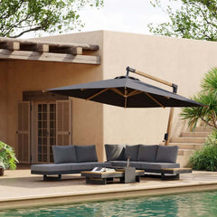 Modern Teak Wood Outdoor Sectional Sofa Set with Coffee Table