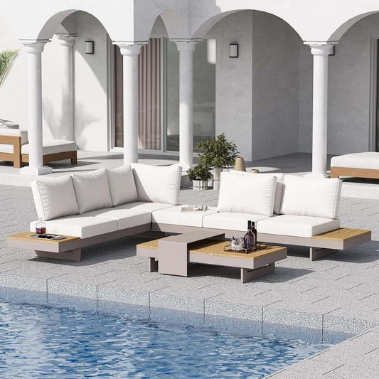 Modern Teak Wood Outdoor Sectional Sofa Set with Coffee Table Main Product Image