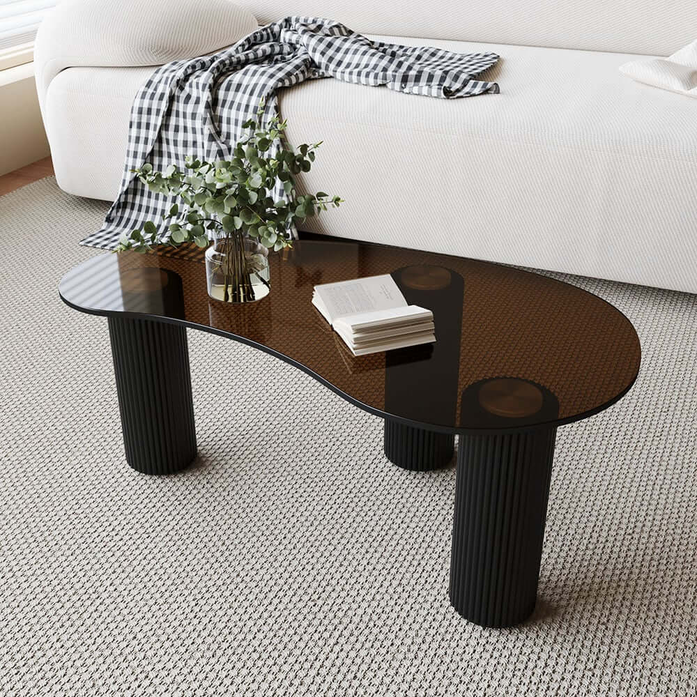 Modern Tempered Glass Coffee Table With Engineered Wood Base