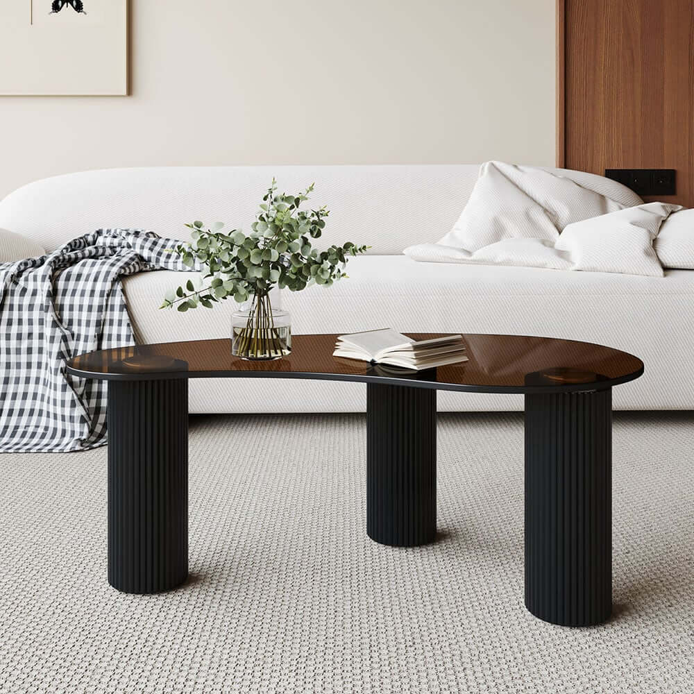 Modern Tempered Glass Coffee Table With Engineered Wood Base