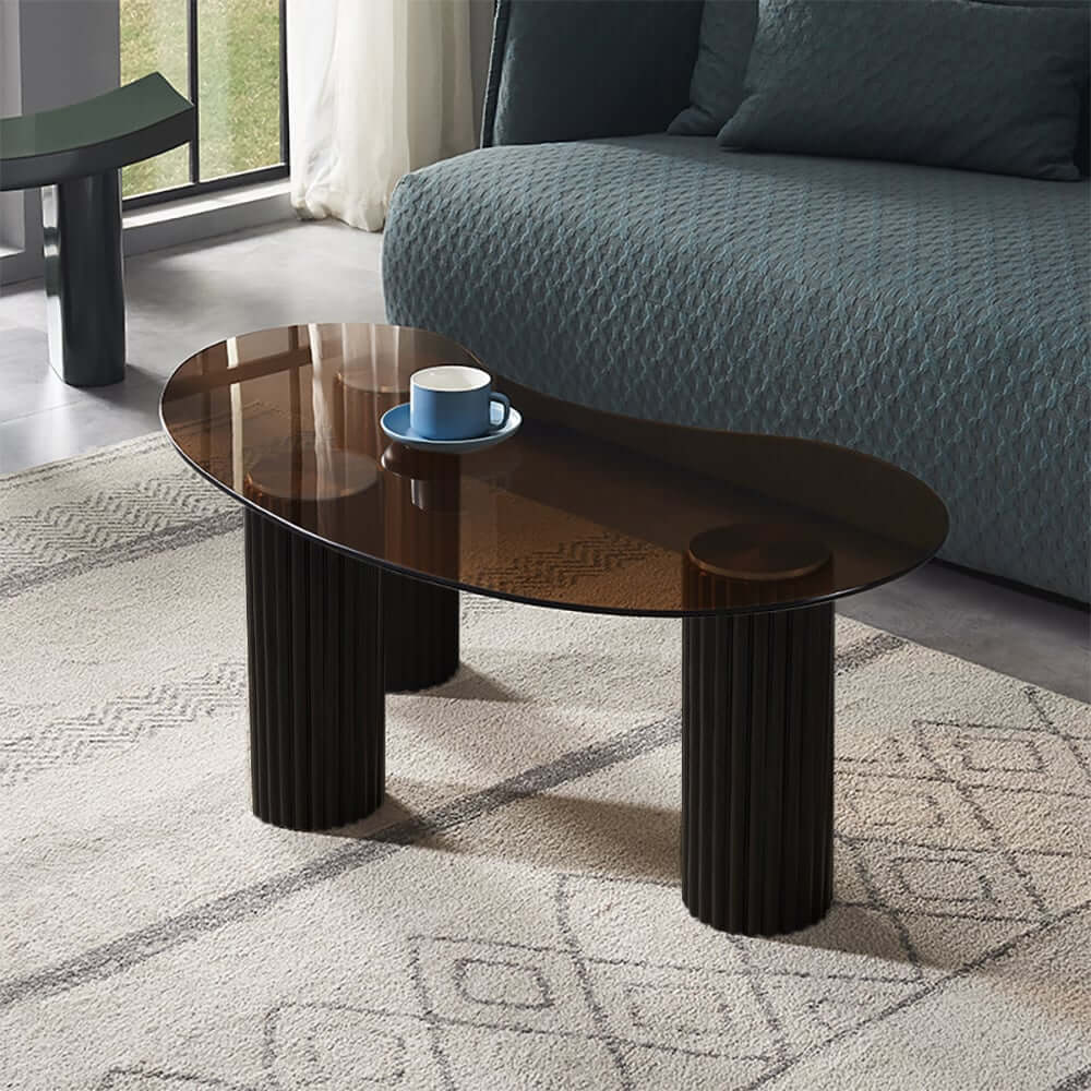 Modern Tempered Glass Coffee Table With Engineered Wood Base