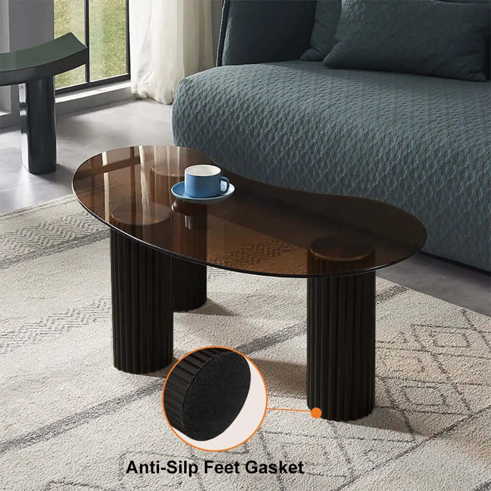 Modern Tempered Glass Coffee Table With Engineered Wood Base