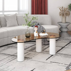Modern Tempered Glass Coffee Table With Engineered Wood Base