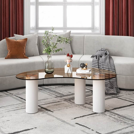 Modern Tempered Glass Coffee Table With Engineered Wood Base