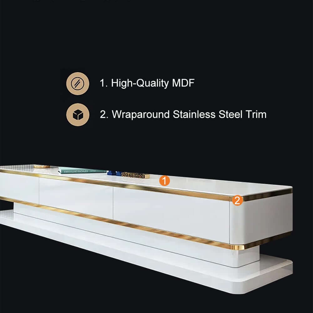 Modern TV Stand With Drawers, Tempered Glass Top