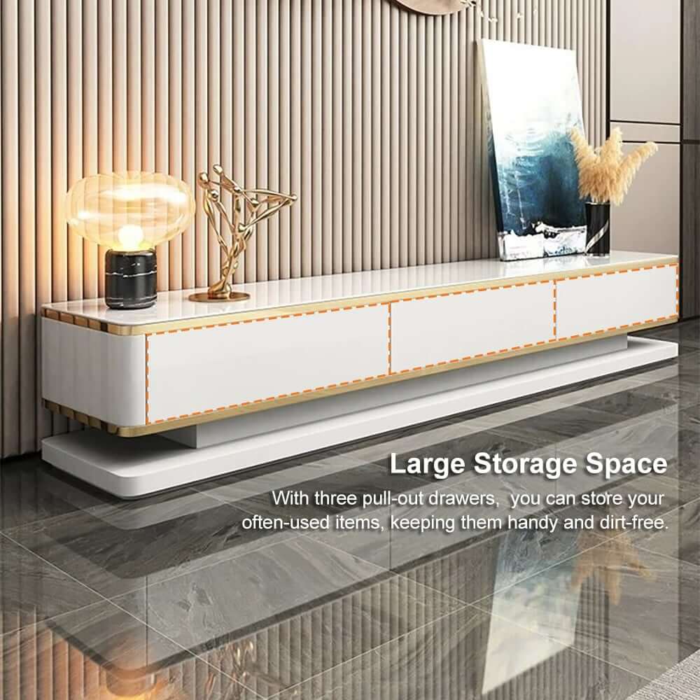 Modern TV Stand With Drawers, Tempered Glass Top