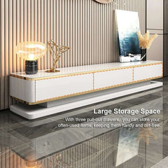 Modern TV Stand With Drawers, Tempered Glass Top