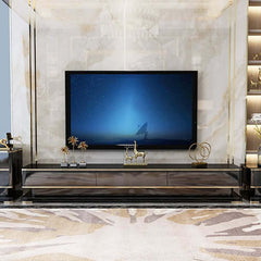 Modern TV Stand With Drawers, Tempered Glass Top