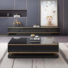 Modern TV Stand With Drawers, Tempered Glass Top