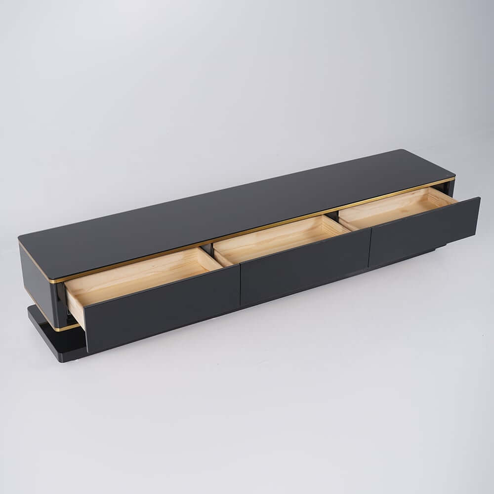 Modern TV Stand With Drawers, Tempered Glass Top