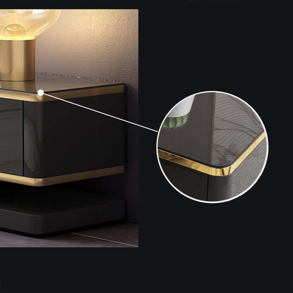 Modern TV Stand With Drawers, Tempered Glass Top