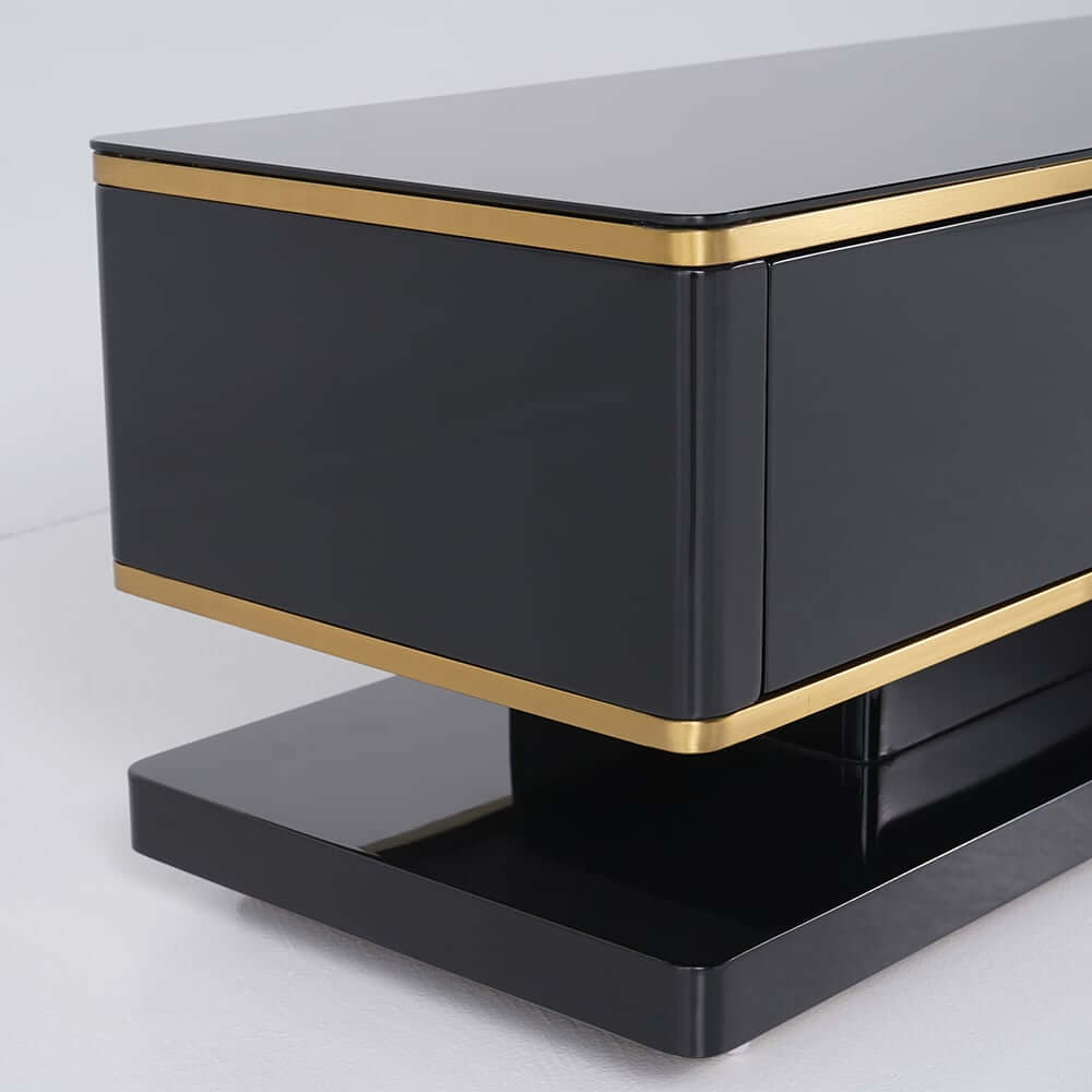 Modern TV Stand With Drawers, Tempered Glass Top