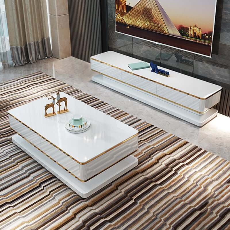 Modern TV Stand With Drawers, Tempered Glass Top
