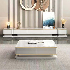 Modern TV Stand With Drawers, Tempered Glass Top