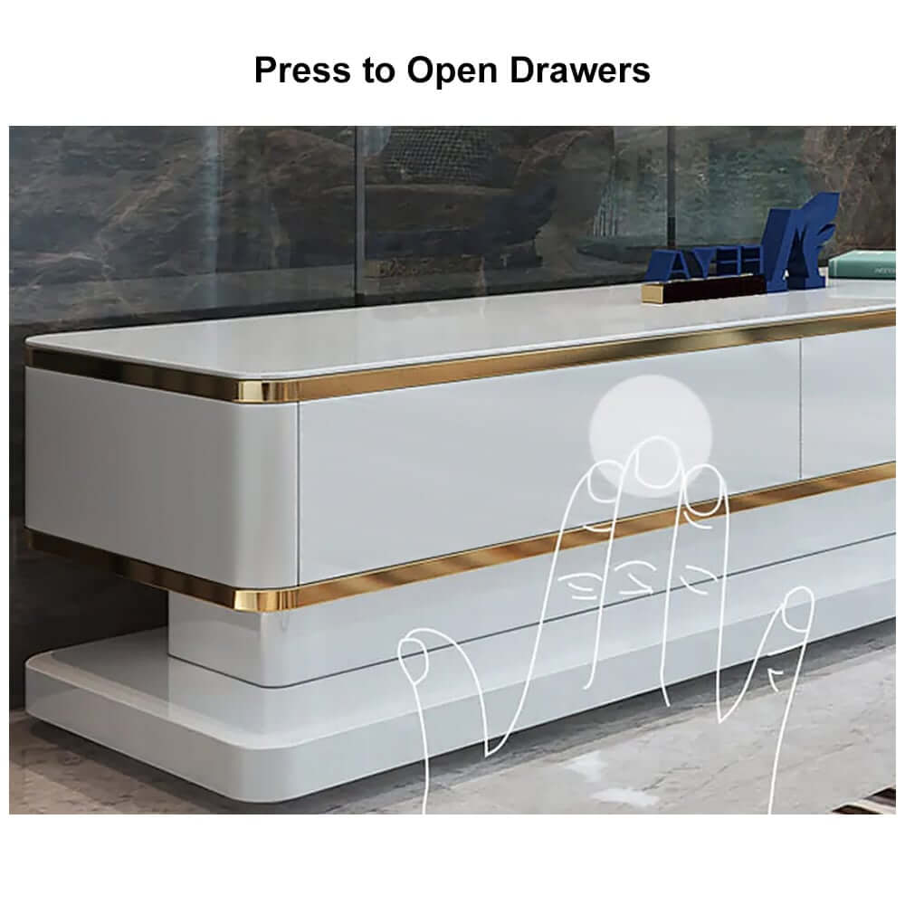 Modern TV Stand With Drawers, Tempered Glass Top
